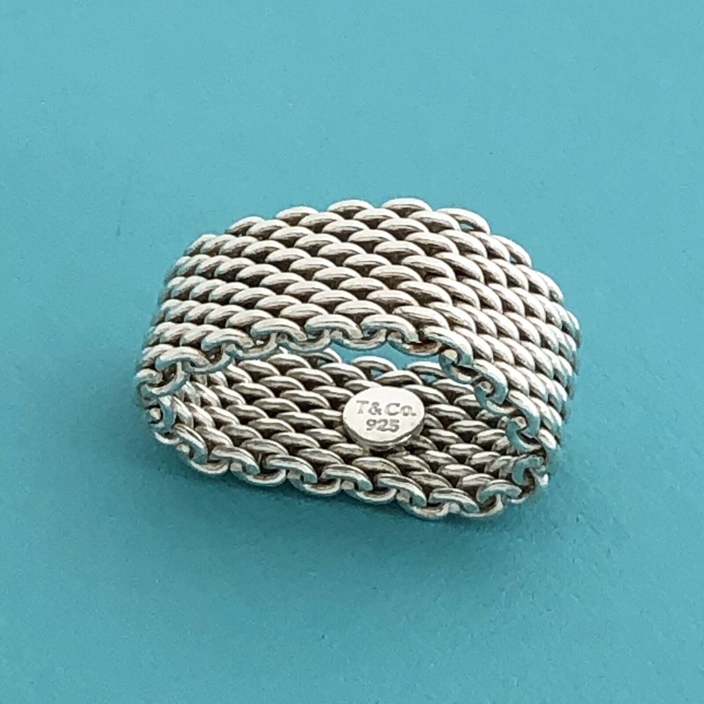 Size 7.5 Tiffany & Co Somerset Ring Mesh Basket Weave Ring Unisex In Silver